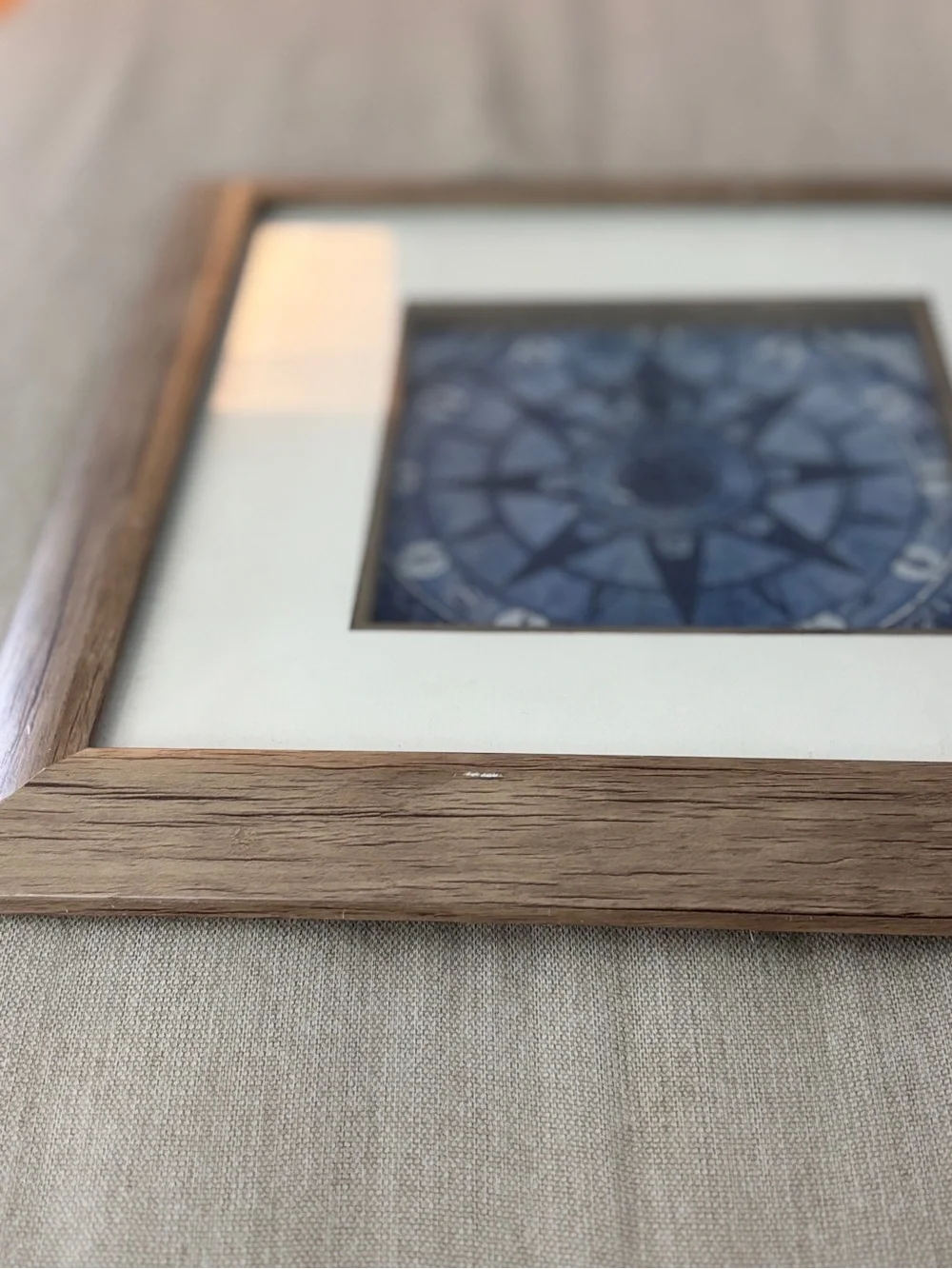 Vintage-Inspired Nautical Compass Rose Framed Wall  12.25”x12.25”